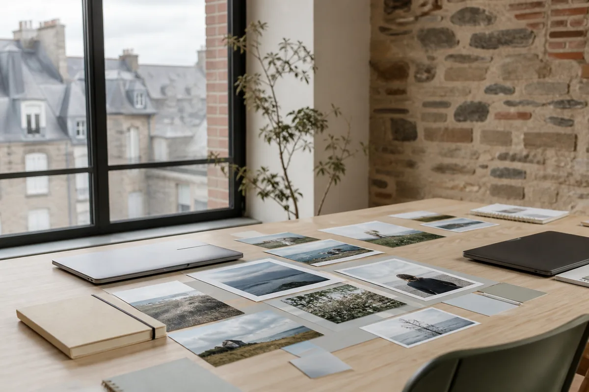 Composition graphique en cours de montage avec plusieurs images assemblées